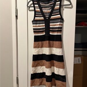 Karen Millen Striped Mini Dress - Black, White, Brown